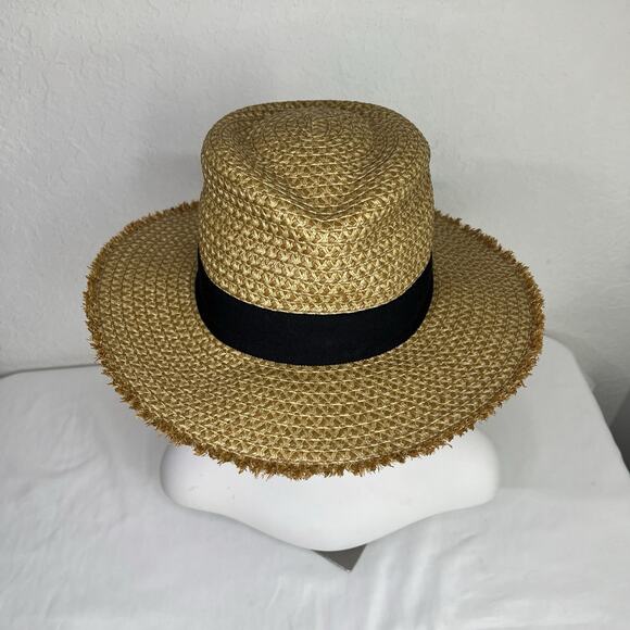 Eric Javits Fringe Pinch Fedora Hat UPF 50 NWT brown with Black Strap Summer - Picture 2 of 8